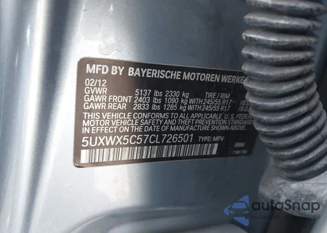 2012 BMW X3 xDrive28I z USA, uszkodzony, nr VIN 5UXWX5C57CL726501